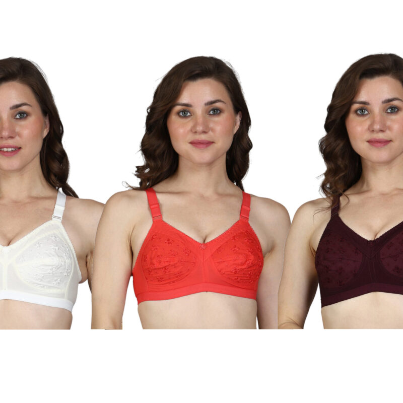 Cotton Bra Combo White Red Black