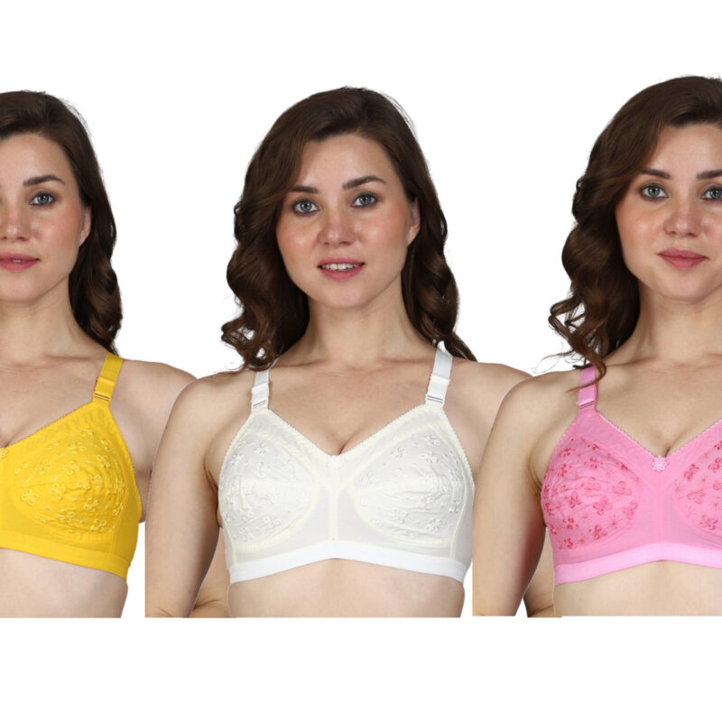 Cotton Bra Combo Yellow White Pink