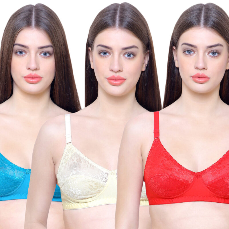 Nancy Bra Value Pack of 3 Red Cream Firoji