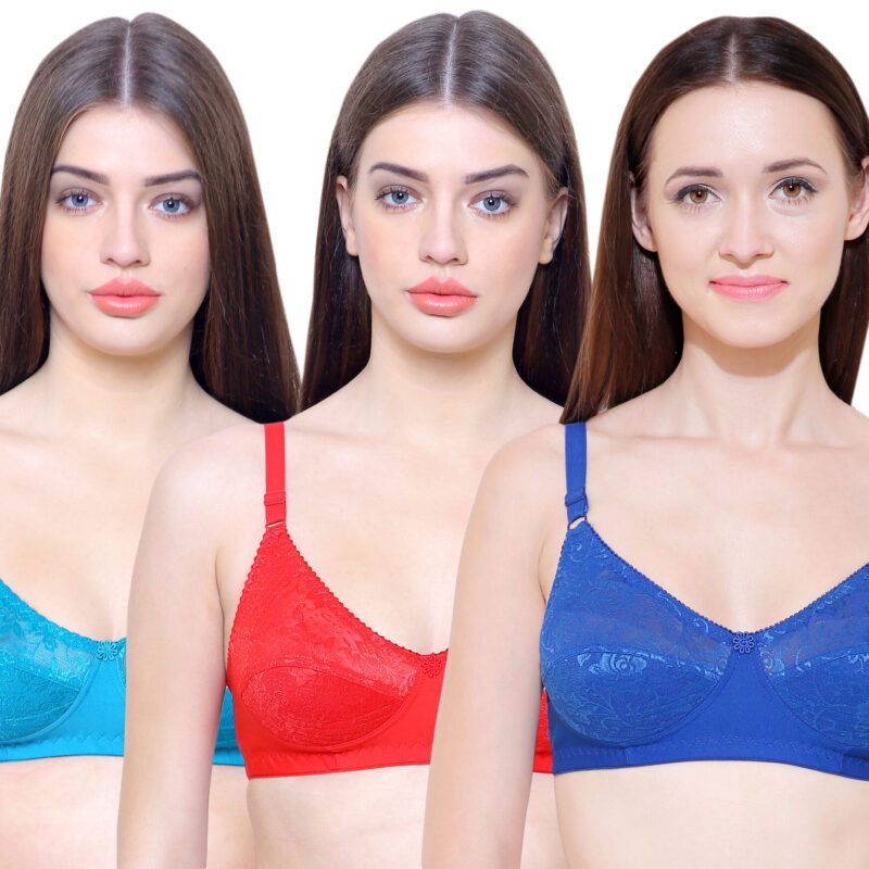 Nancy Bra Value Pack of 3 Blue Red Firoji