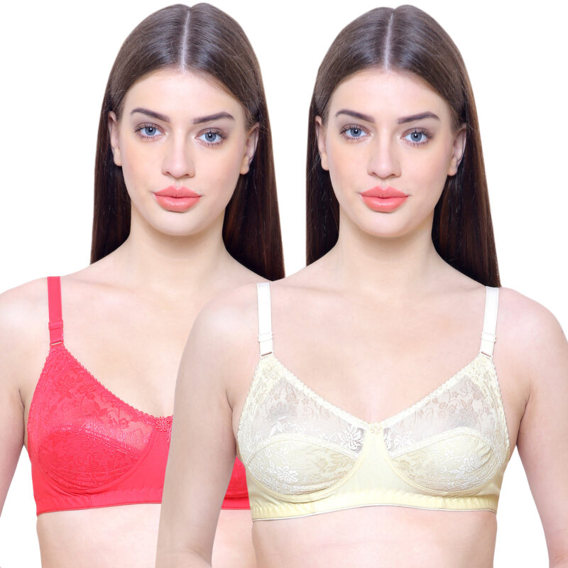 Nancy Combo Pack of 2 Bra Red Cream