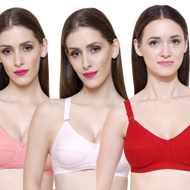 red pink peach full coverage bra value pack of 3