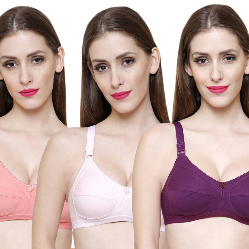 pink peach purple full coverage bra value pack of 3
