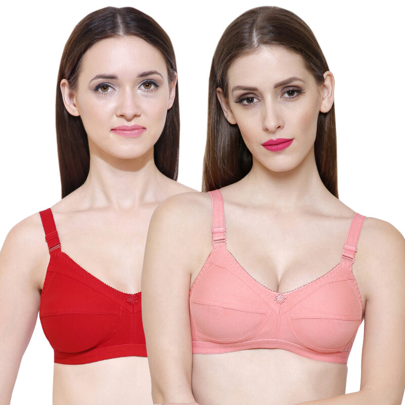 peach and red full coverage bra combo pack of 2