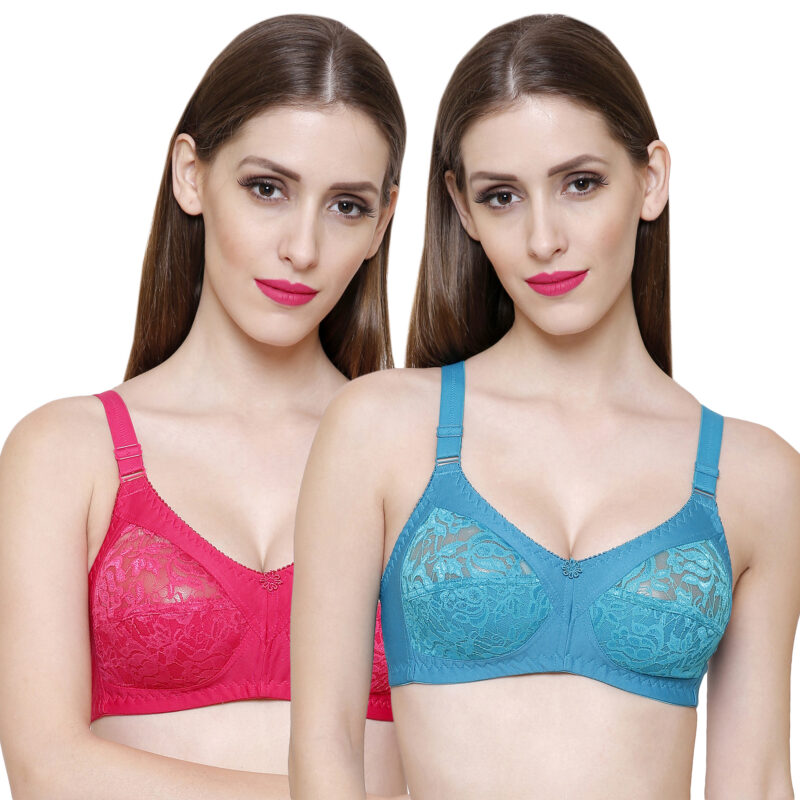 magenta green net bra pack of 2