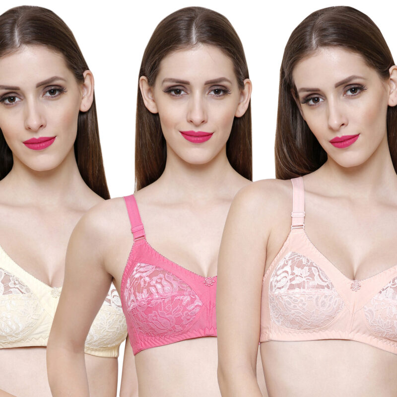 rose cream peach net bra value pack of 3