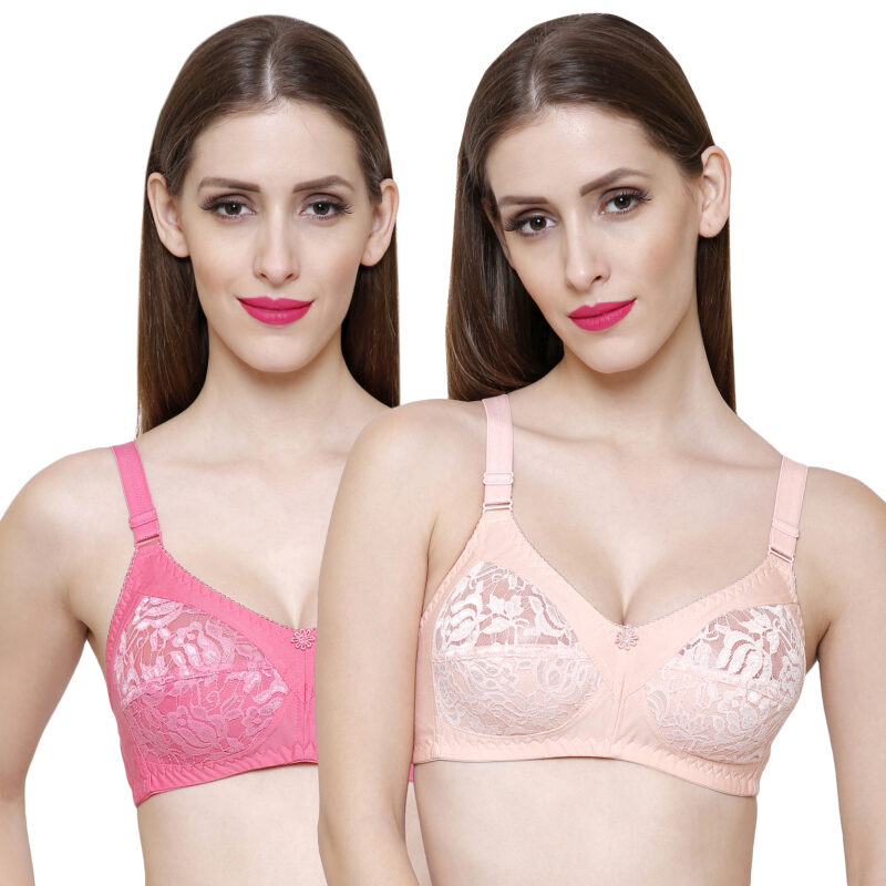 rose peach net bra combo pack of 2