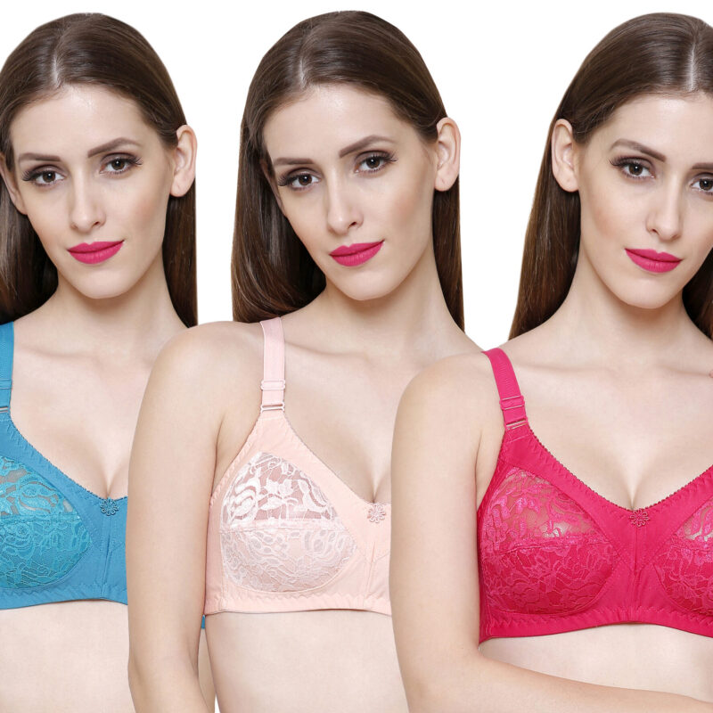 magenta green peach net bra value pack of 3