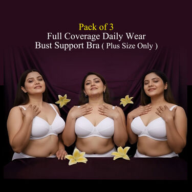Pack of 3 Full Coverage Daily Wear Bust Support Bra - Plus Size Only